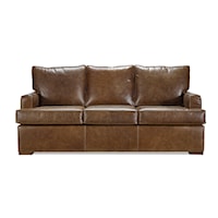 Casual Leather Sofa with Track Arms and Block Feet