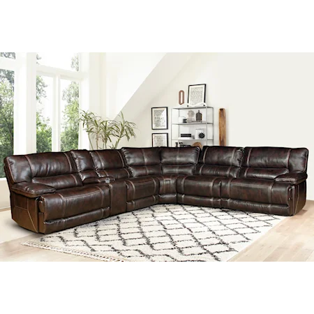Nutmeg 6 Piece Modular Power Reclining Sectional with Power Headrests and Entertainment Console