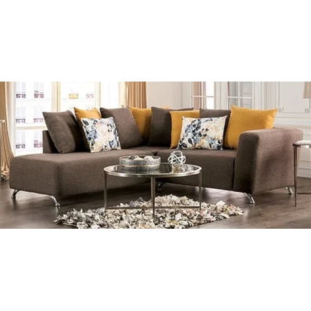 Contemporary Low Profile L-Shaped Sectional Sofa - Brown