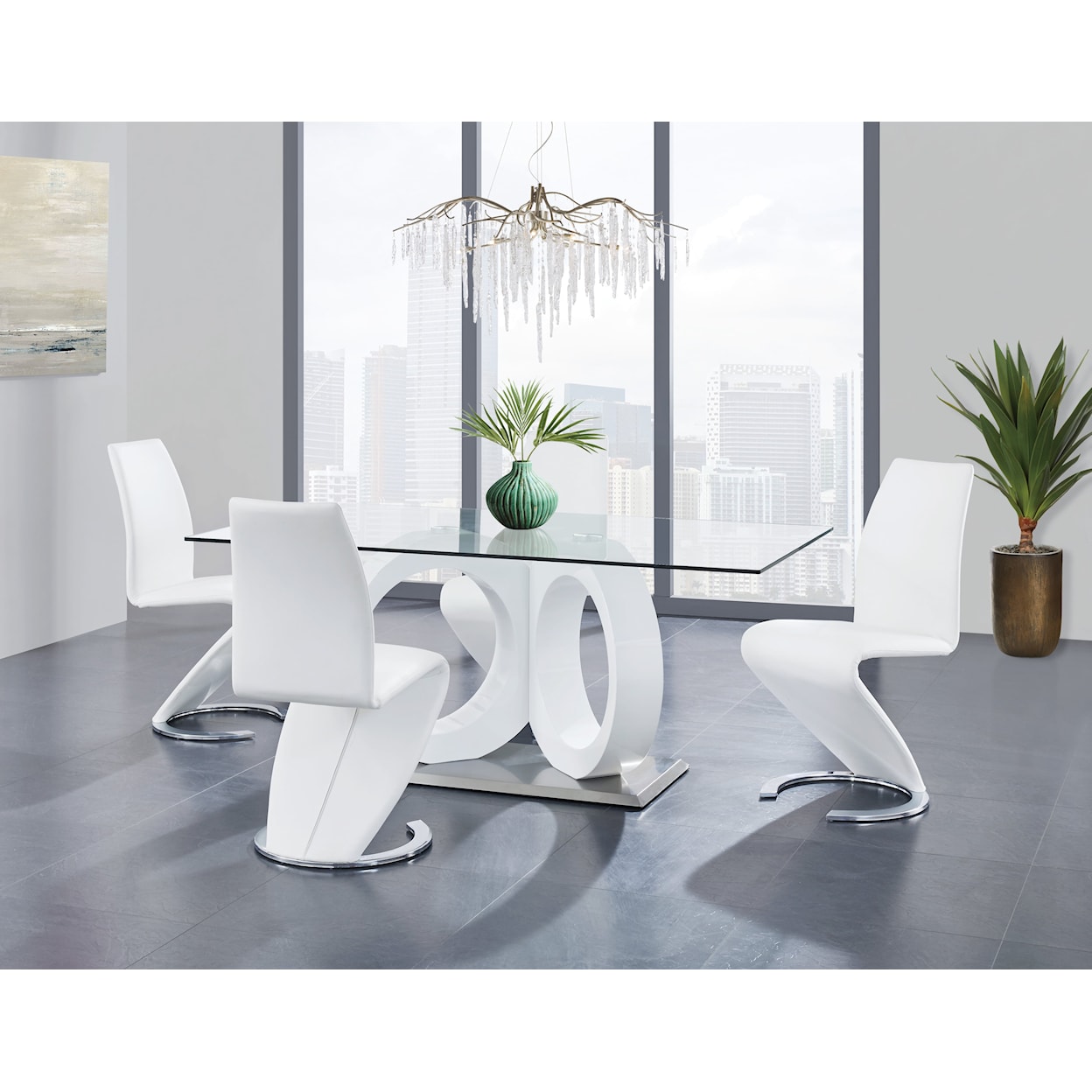 Global Furniture D9002DT-SET-WH Dining Table Set with 4 Dining Chairs