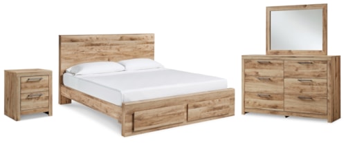King Panel Storage Bed, Dresser, Mirror And Nightstand