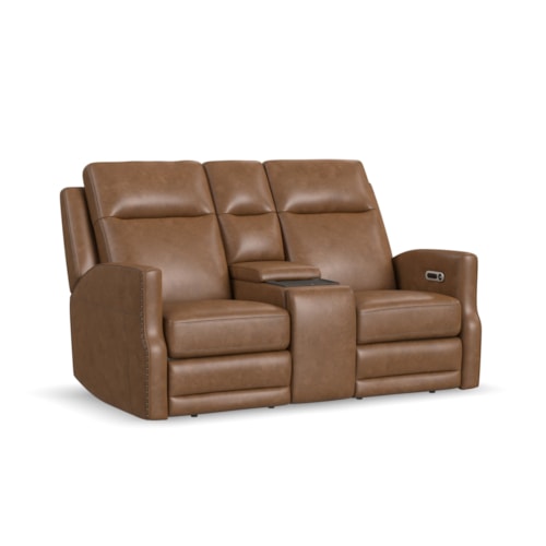 Transitional Power Reclining Loveseat with Storage Console