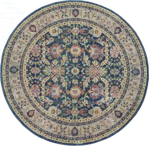 6'  Navy/Multicolor Round Rug
