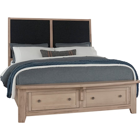 Transitional King Upholstered Panel Bed with Footboard Storage