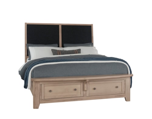 Transitional King Upholstered Panel Bed with Footboard Storage