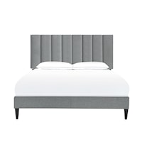 Contemporary Channeled King Upholstered Platform Bed in Gray