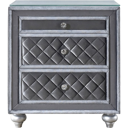 Glam 3-Drawer Nightstand with Velvet Tufted Drawer Fronts