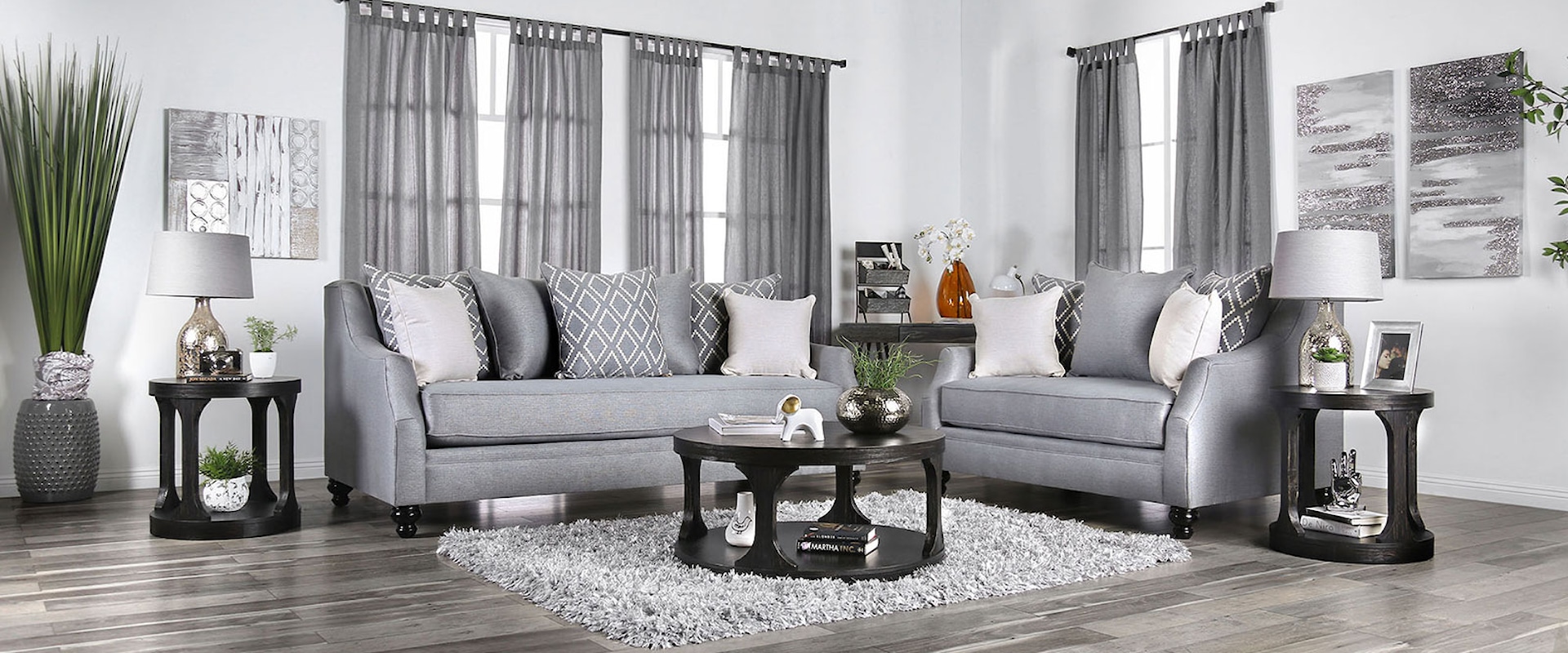 Transitional Sofa and Loveseat Set