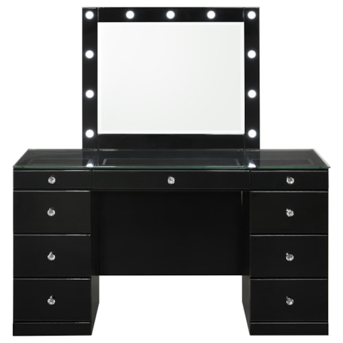 Glam Vanity and LED Mirror with Glass Top