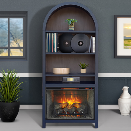 37" Arch Bookcase with Electric Fireplace