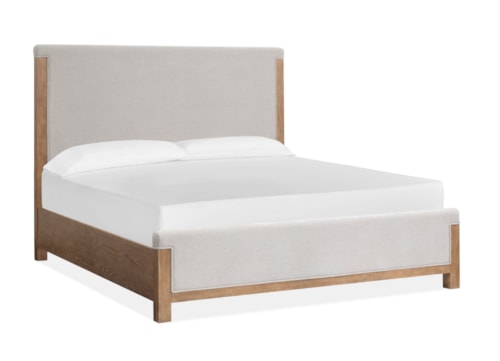 Rustic Upholstered Queen Panel Bed with Low-Profile Footboard