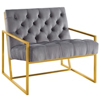 Contemporary Bequest Button Tufted Accent Chair with Gold Stainless Steel Frame