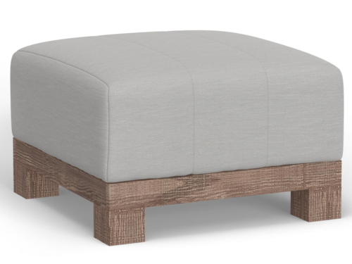 Contemporary Upholstered Square Ottoman with Exposed Wooden Base