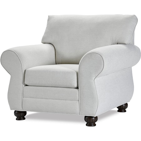 Transitional Rolled Arm Accent Chair with Bun Feet