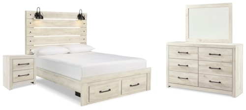 Queen Panel Storage Bed, Dresser, Mirror And Nightstand