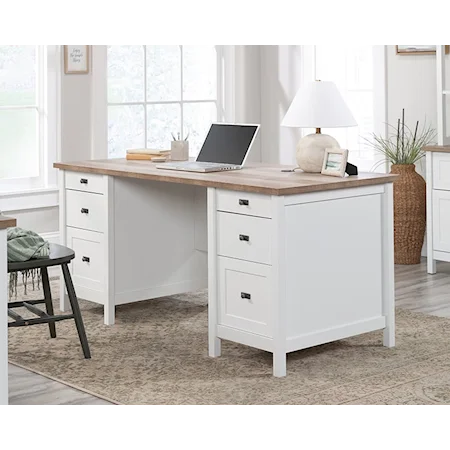 Farmhouse Double Pedestal Executive Desk with File Drawers