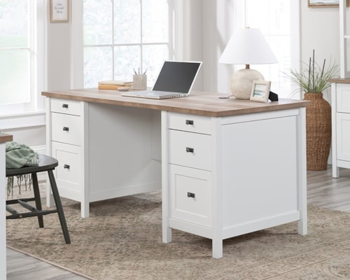Farmhouse Double Pedestal Executive Desk with File Drawers