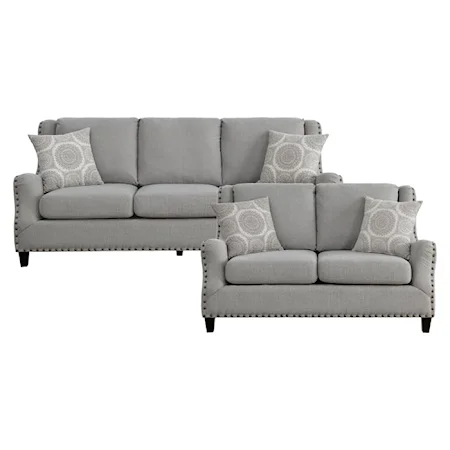 Transitional 2-Piece Living Room Set with Nailheads