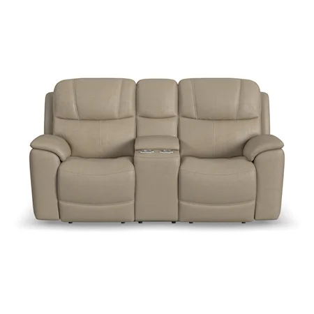 Casual Power Reclining Lovesat with Console, Power Headrests, & Power Lumbar