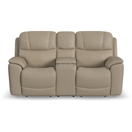 Casual Power Reclining Lovesat with Console, Power Headrests, & Power Lumbar