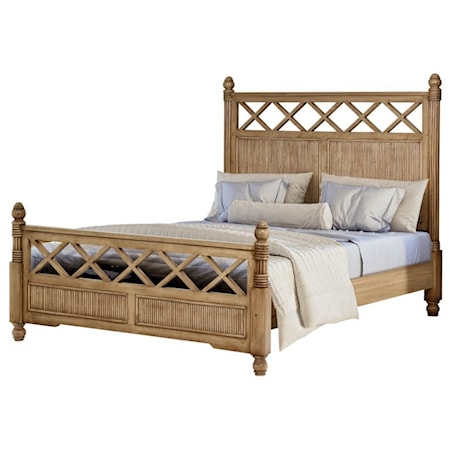 Coastal Slat Panel Solid Wood and Wicker Bed - King