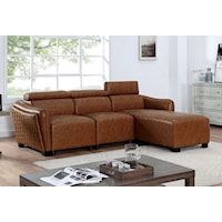 Mid-Century Modern Brown 3-Piece Sectional Sofa with Adjustable Headrests
