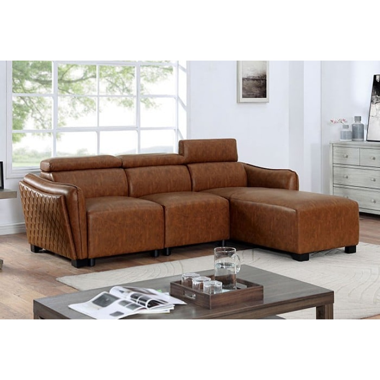 Furniture of America HOLMESTRAND Brown Large 3-Piece Sectional Sofa