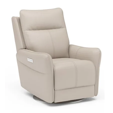 Contemporary Swivel Recliner with Power Headrest & Lumbar