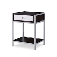 Contemporary Two-Tone Nightstand with Metal Accents and Open Shelf