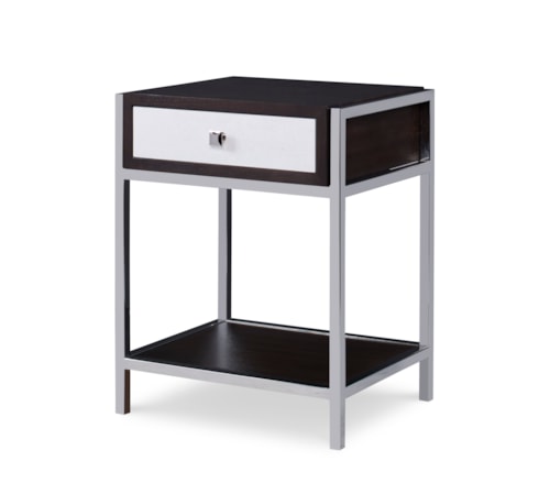 Contemporary Two-Tone Nightstand with Metal Accents and Open Shelf