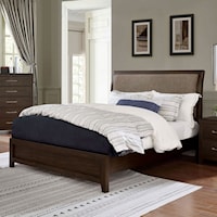 Transitional California King Upholstered Panel Bed