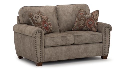 Transitional Plush Rolled Arm Loveseat with Nailheads