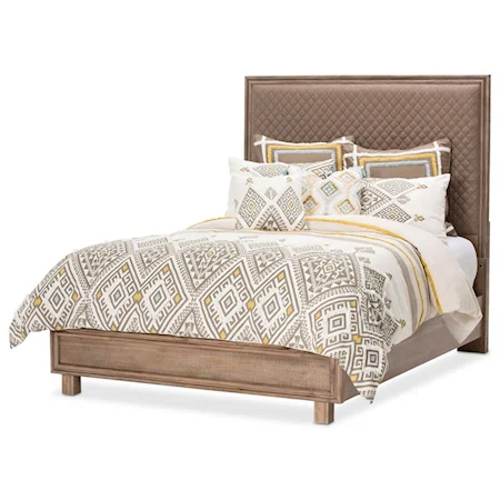 Rustic Upholstered California King Panel Bed with USB Charging Ports