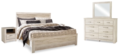 King Panel Bed, Dresser, Mirror And 2 Nightstands