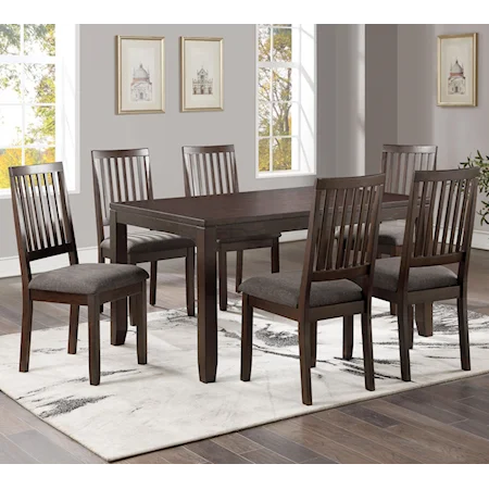 7-Pack Dining Set with Rectangular Table and Slat Back Chairs