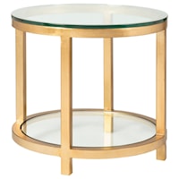 Per Se Round End Table with Glass Top and One Shelf