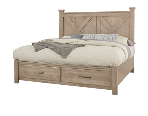Rustic King "X" Panel Bed with Footboard Storage