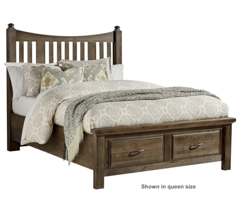 Rustic Farmhouse Queen Slat Bed with Footboard Storage