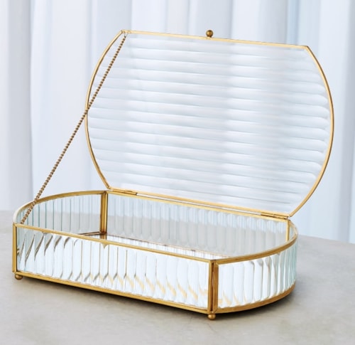 REEDED GLASS OVAL BOX LRG