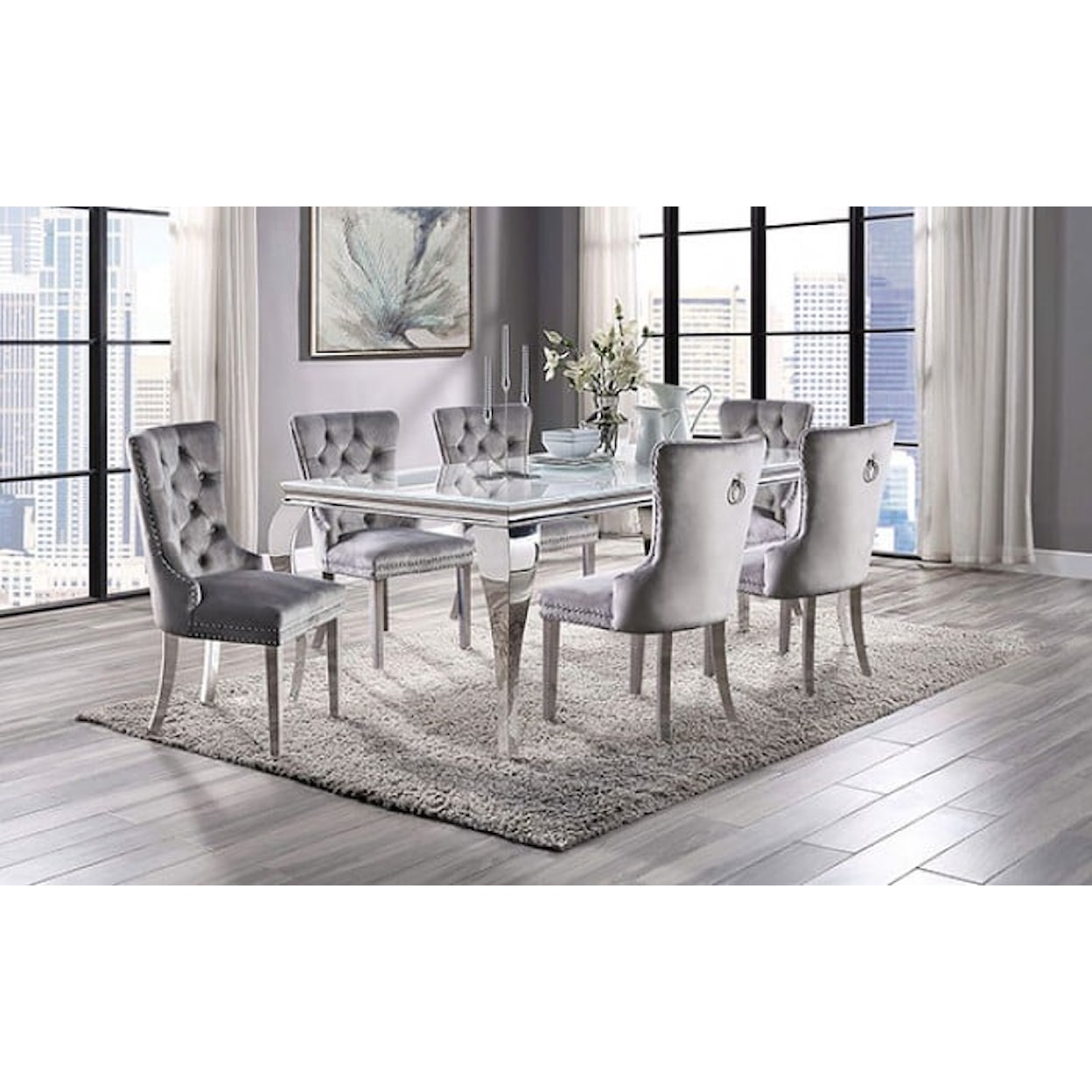 Furniture of America Neuveville 7-Piece Dining Set with Gray Chairs