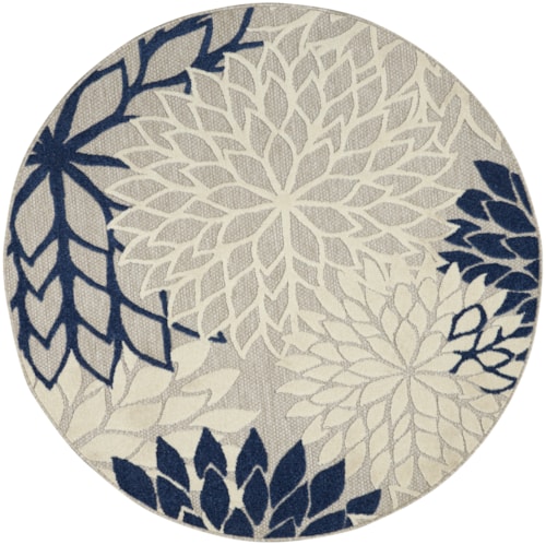 4'  Ivory/Navy Round Rug