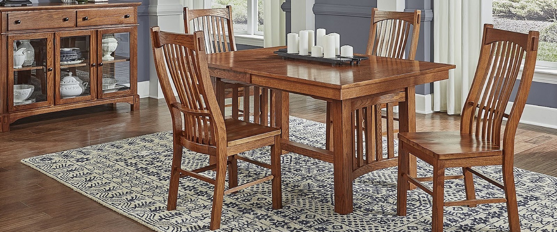 Rectangular 5-Piece Trestle Dining Table and Slat Back Chair Set