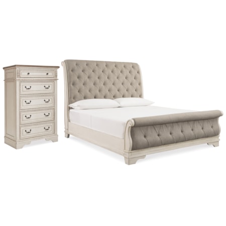 Queen Upholstered Sleigh Bed And Chest