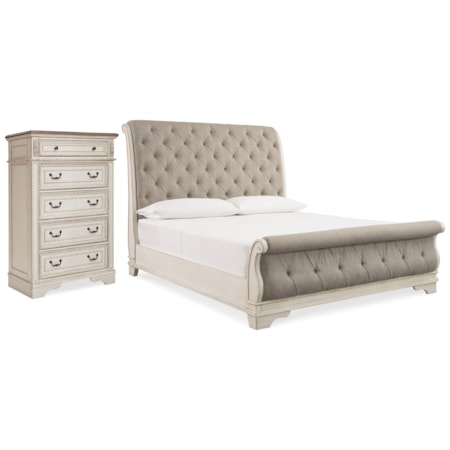 Queen Upholstered Sleigh Bed And Chest