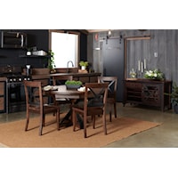 Rustic Dining Set with 4 Chairs and Beverage Cart