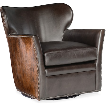 Kato Leather Swivel Chair with Hair on Hide