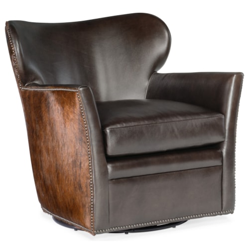 Kato Leather Swivel Chair with Hair on Hide