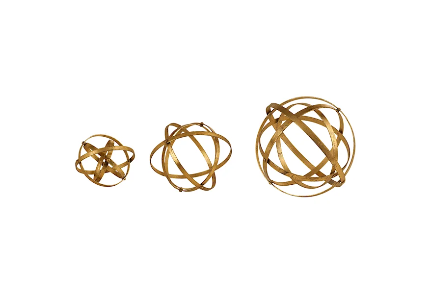 Accessories - Statues and Figurines Stetson Gold Spheres, S/3 by Uttermost at Mueller Furniture