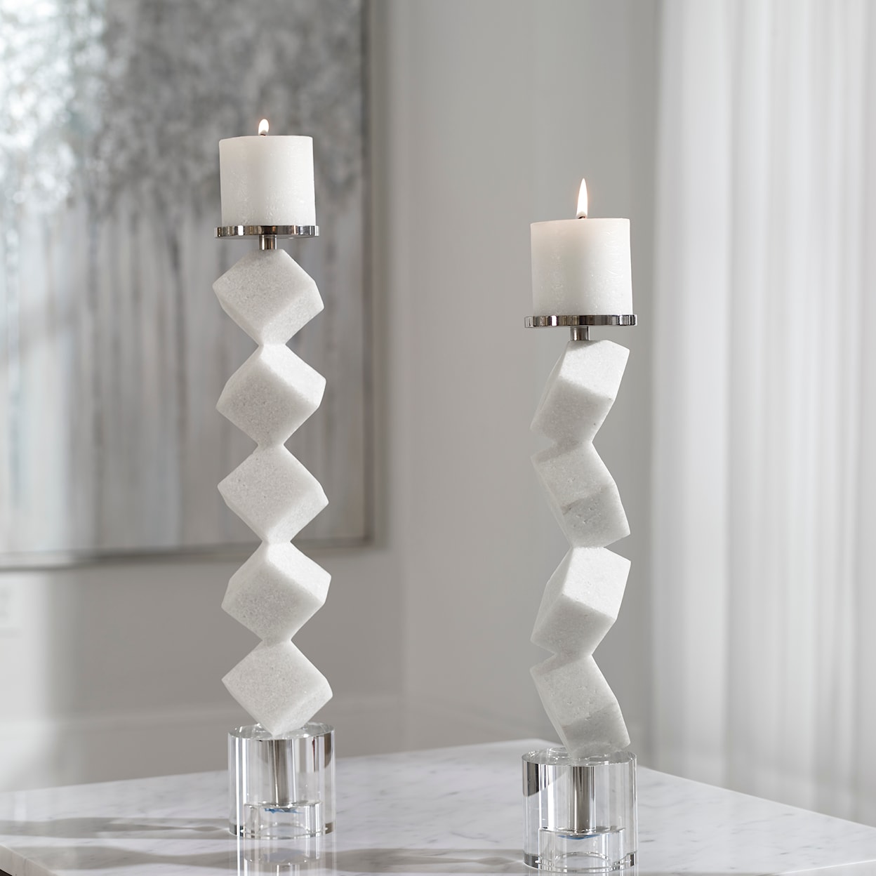 Uttermost Casen Casen Marble Cube Candleholders S/2