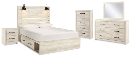 Queen Panel Storage Bed, Dresser, Mirror, Chest And Nightstand